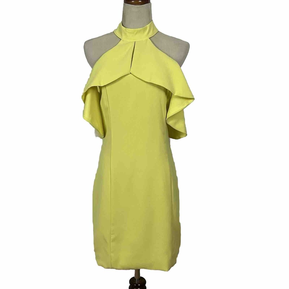 The Impeccable Pig Dress Womens M Yellow Cold Shoulder Ruffle‎ Mini
